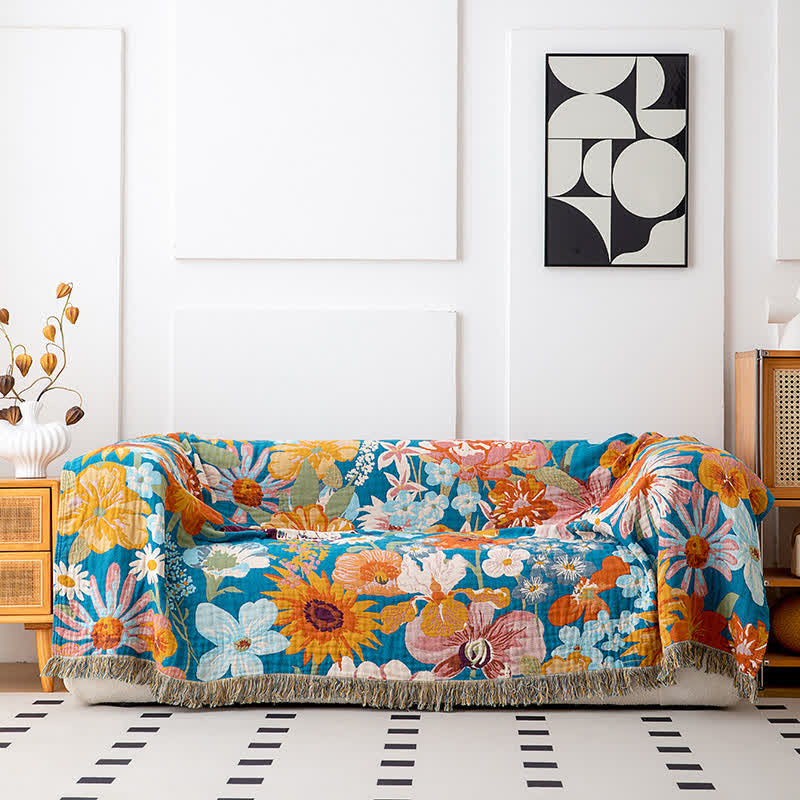 Floral Patchwork Natural Cotton Gauze Quilt