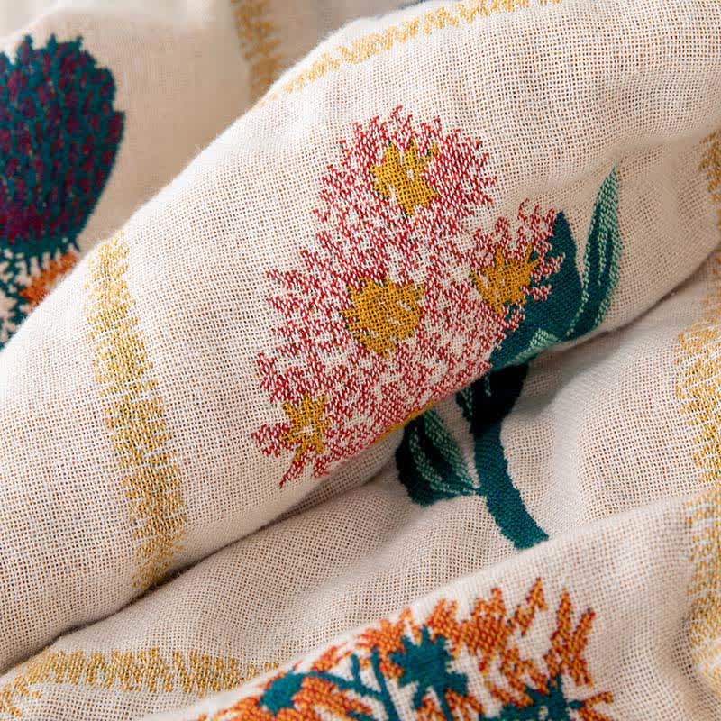 Floral Plaid Natural Cotton Gauze Quilt