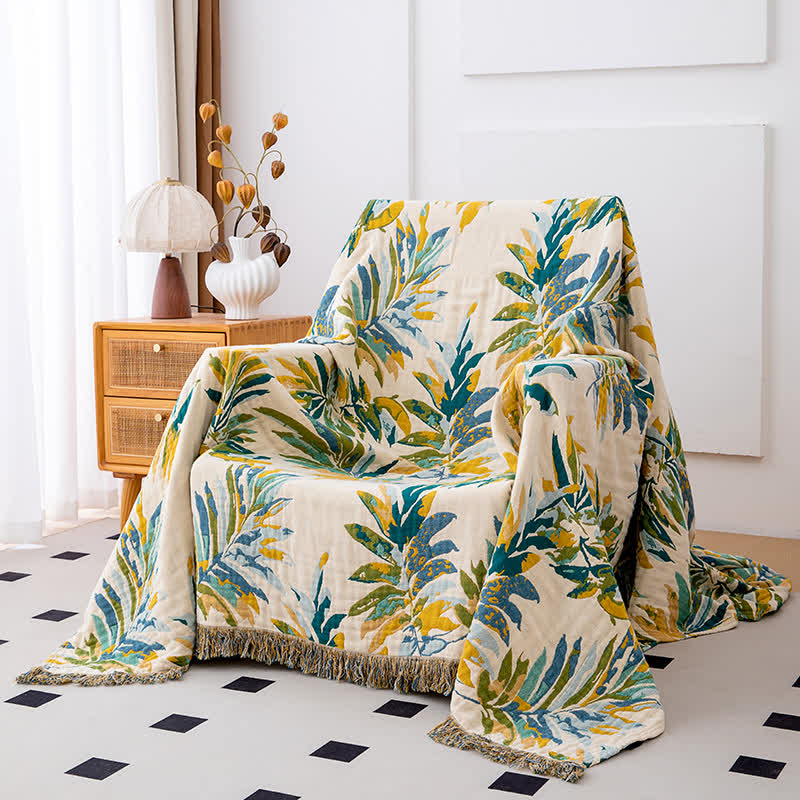 Gradient leaf Natural Cotton Gauze Quilt