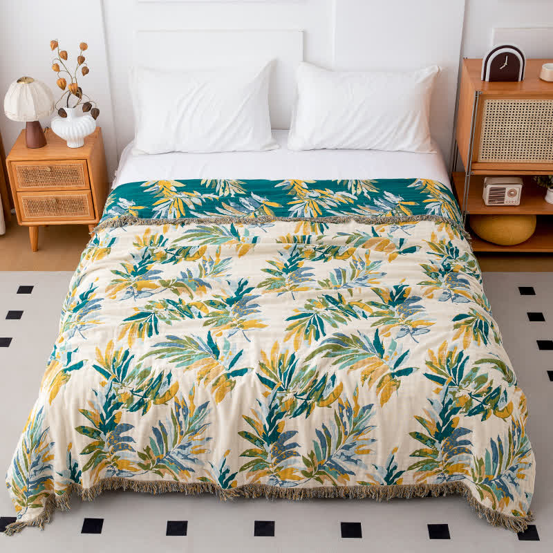 Gradient leaf Natural Cotton Gauze Quilt