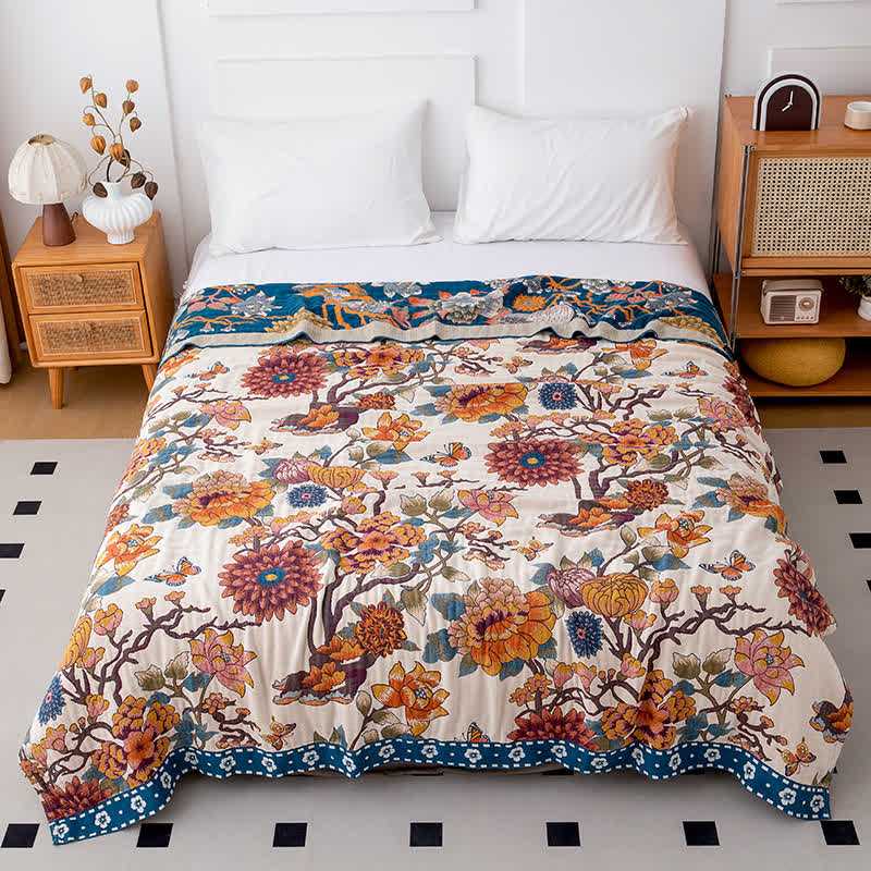 Luxury Floral Butterfly Natural Cotton Quilt