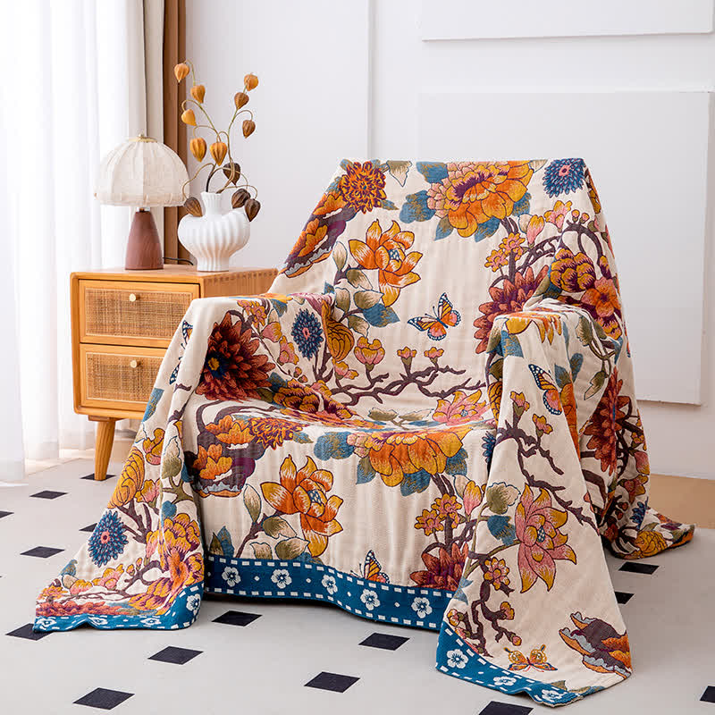 Luxury Floral Butterfly Natural Cotton Quilt