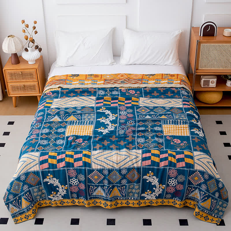 Geometric Pattern Patchwork Natural Cotton Quilt