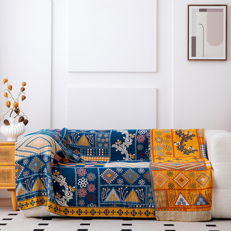 Geometric Pattern Patchwork Natural Cotton Quilt