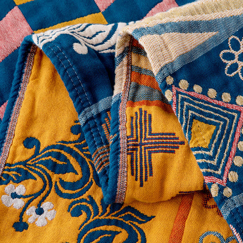 Geometric Pattern Patchwork Natural Cotton Quilt