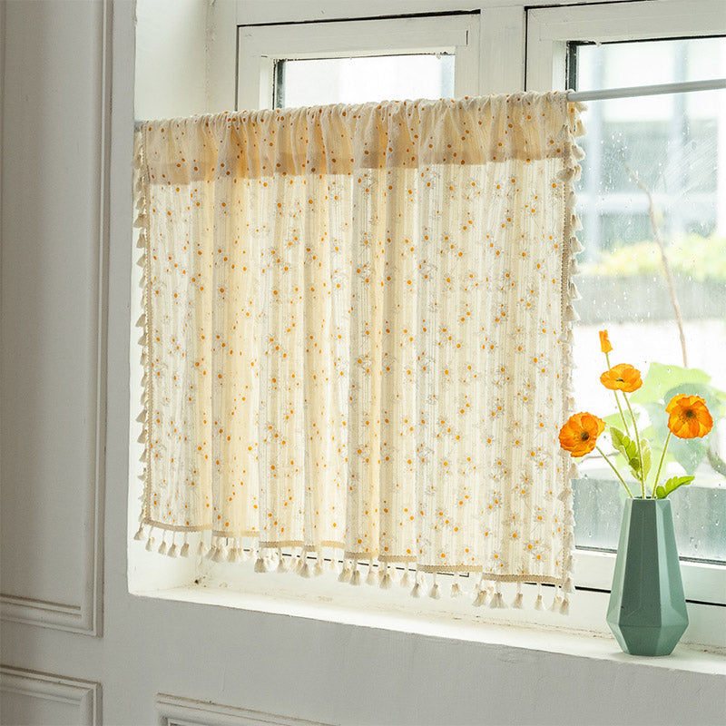 Beige Rustic Daisy Tier Curtain