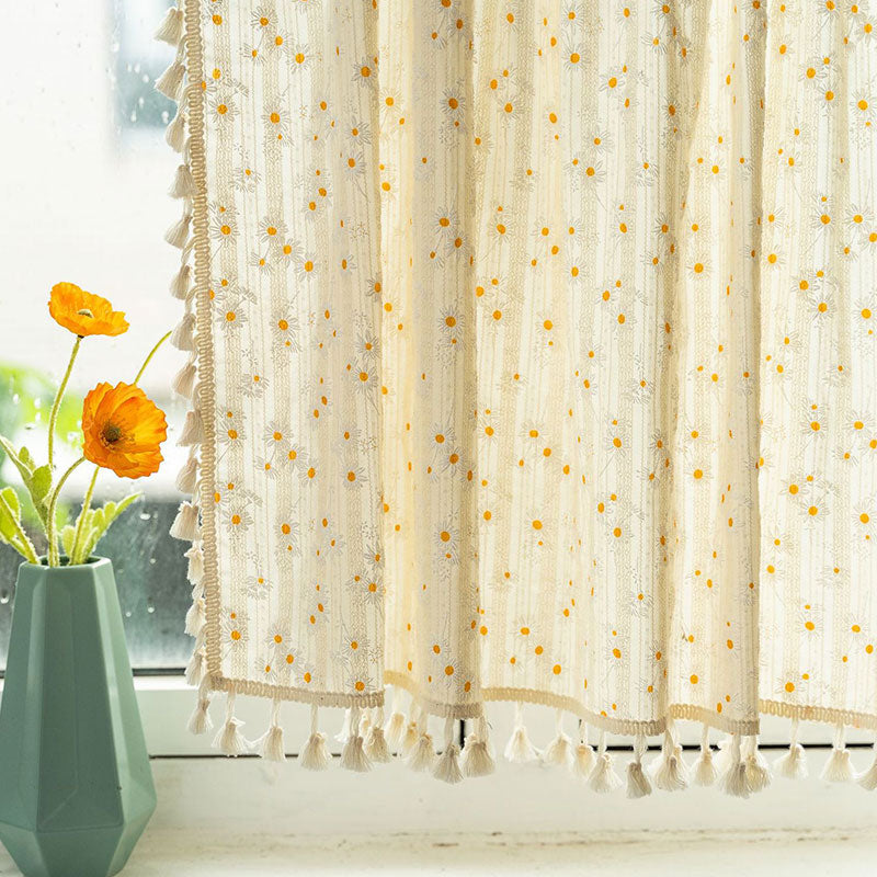 Beige Rustic Daisy Tier Curtain